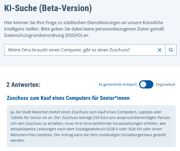 Screenshot von muenchen.de/ki-suche