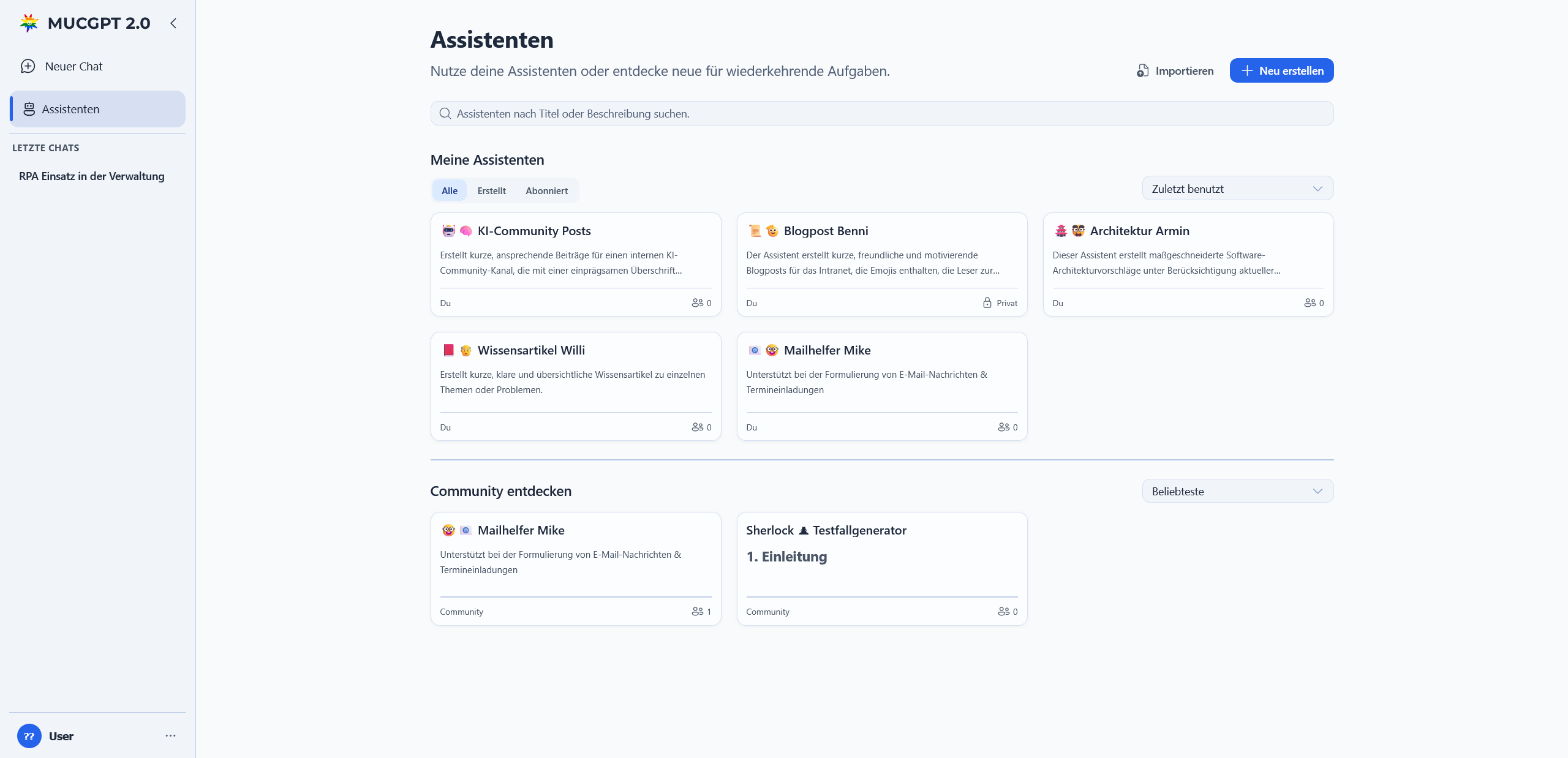 Dialog zum Teilen von Assistenten mit Teams oder Bereichen
